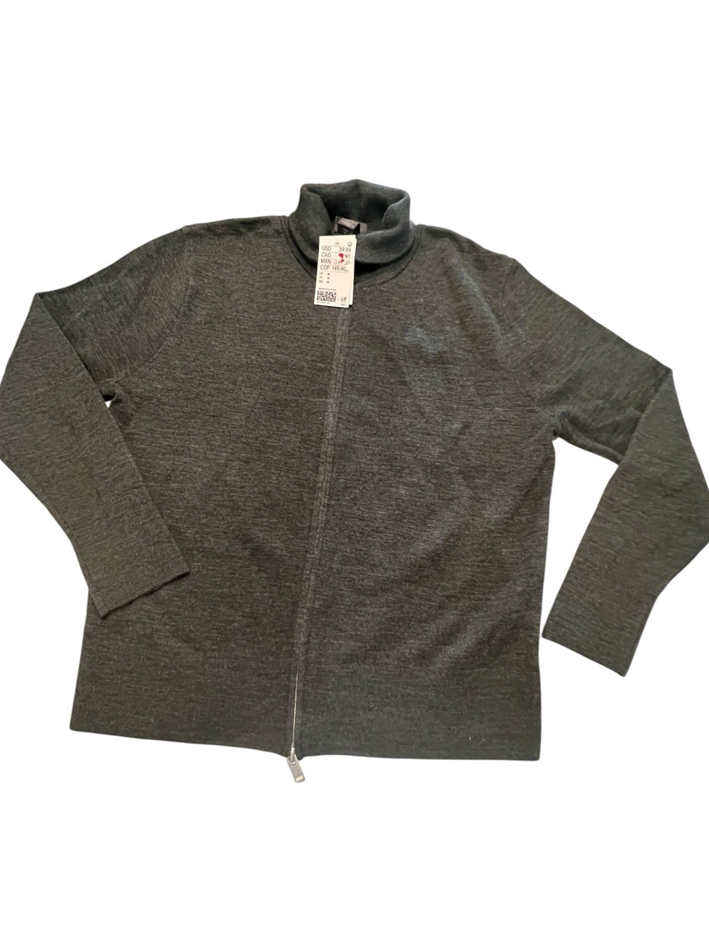 NWT H&M men’s zip up  Dark Grey Cardigan 10% wool blend Medium